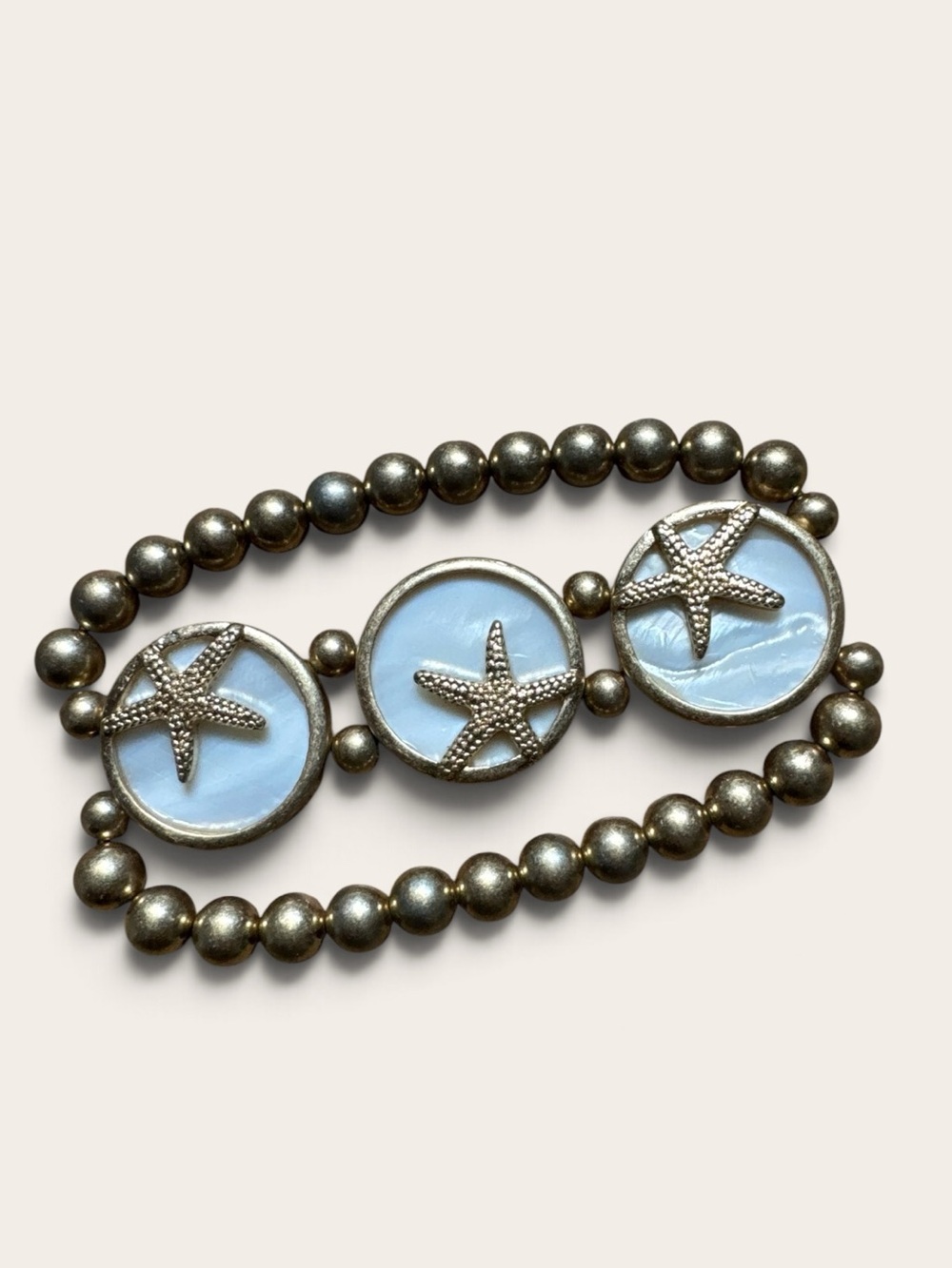 ⭐️VTG 80s Mother of Pearl Gold & White Starfish Coastal Stretch Bracelet